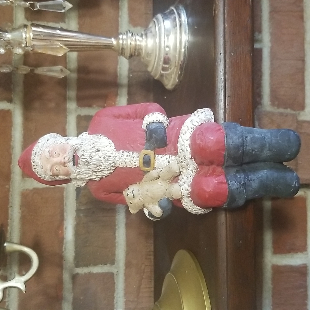 Artisans Shelf Fireplace sitting Santa with Teddy bear